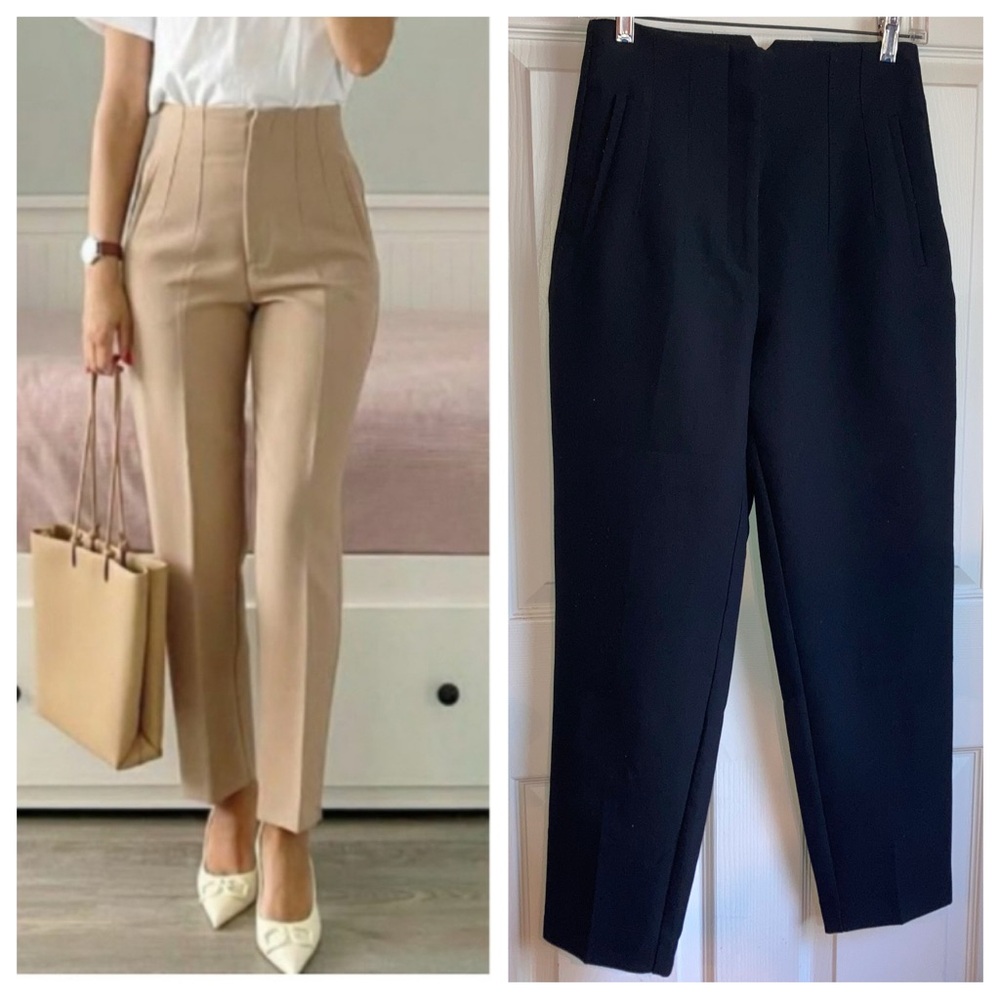 Zara High Rise Chino Slacks Bottoms Black sz Small